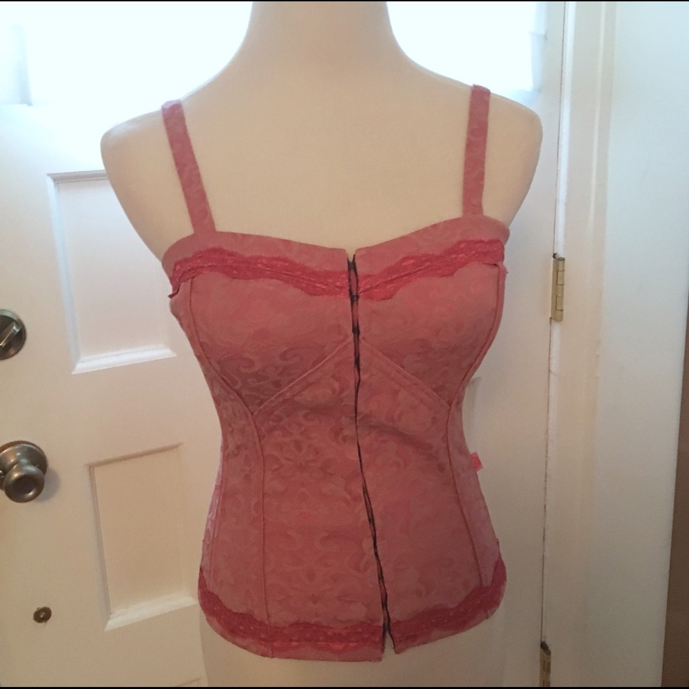 Tripp NYC S pink paisley hook and lace-up corset